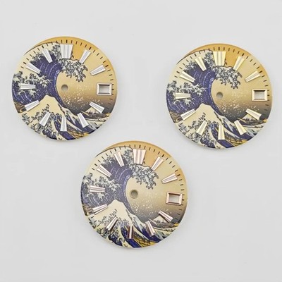 28.5mm Watch Dial Yellow Wave Surface Log Scale with C3 Luminous for NH35 NH36