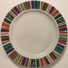 CENTURY Stoneware Retro White Japan Multi-Colored Trim MCM Dinner Plate 10 3/4"