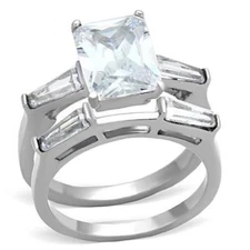 4.90ct Rectangle Radiant Cut CZ Stainless Steel Wedding Engagement 2PC Ring Set