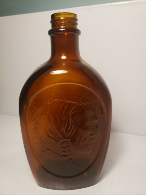 VINTAGE LOG CABIN SYRUP BOTTLE EMBOSSED INDIAN HEAD BROWN ...