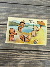 Vintage Merrimack Replica Antique Kewpie Postcard "Hello From" Beach Scene
