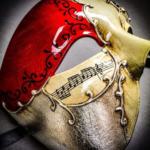 Red Venetian Phantom Of The Opera Masquerade Ball Halloween Party Mask For Men - Picture 4 of 4