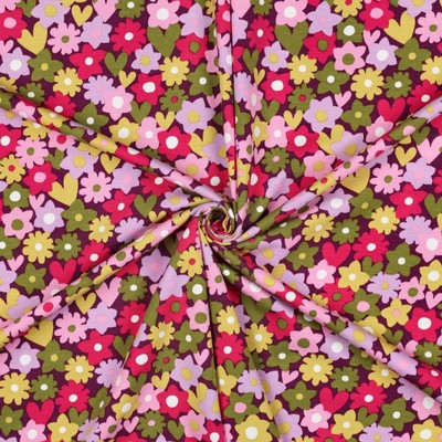 Jersey Blumen Meterware – Retro Stoff grün rosa Baumwolle Elasthan