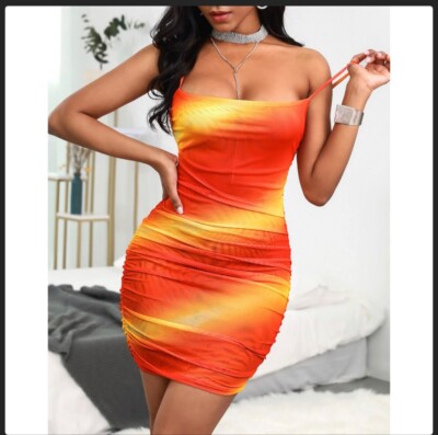 Beautiful womens Gradient Color Ruched Cutout Back Bodycon Dress summer  wear