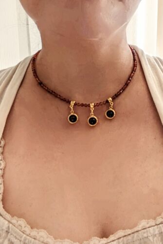 Natural Spessertine & Garnet In Beaded Necklace - Picture 9 of 9