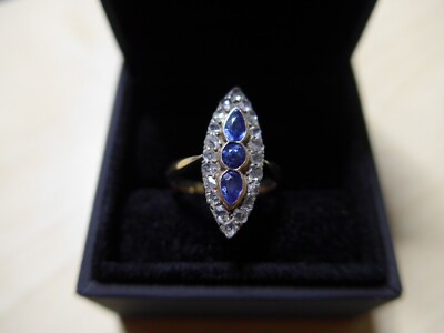 Art Deco Saphir-Diamant Schiffchenring 585Gold