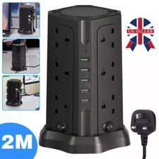 12 Way Tower Power Extension Lead USB Multi Socket Surge Protected Socket 2M Q