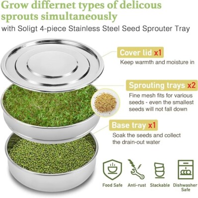 Kit De Germinación De Semillas De Acero Inoxidable Apilable - Para Hacer Brotes En Casa Sin Tierra