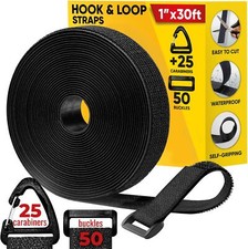 Hook and Loop Cable Straps with 50 Bucklets and 25 Carabineres Reusable Faste...