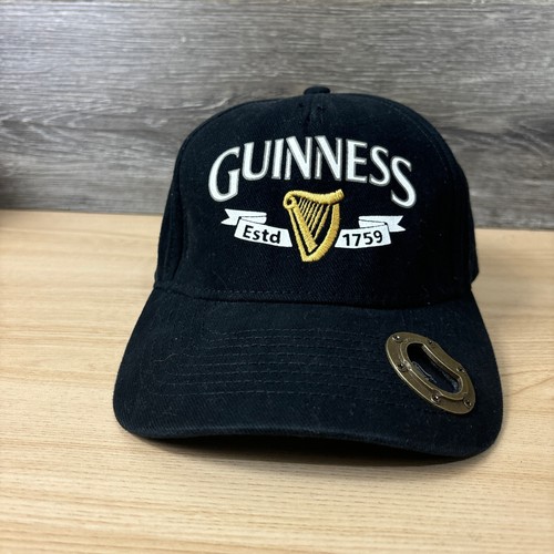 Guinness Hat Cap Strap Back Black Beer Bottle Opener Brim Adjustable