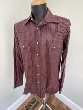 WRANGLER WESTERN SHIRT MENS SZ XL BURGUNDY CHECK PEARL SNAP