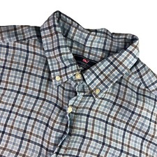 Vineyard Vines Men's 100 Linen Classic Fit Button Shirt Blue/Gray Check Large