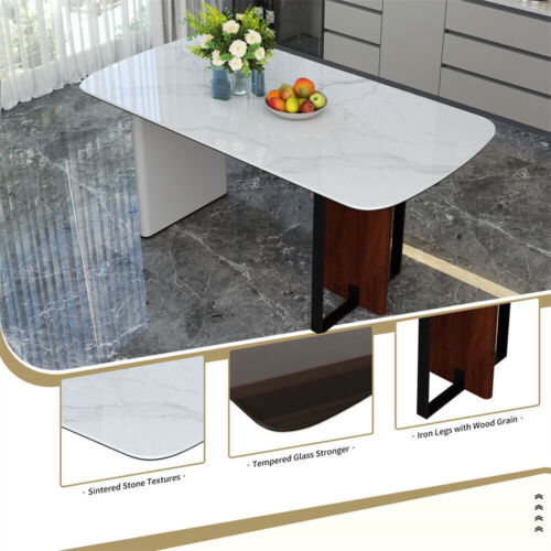 Rectangular Marble Dining Table Luxury Family Dinner Tables Kitchen Living Room - Picture 12 of 16