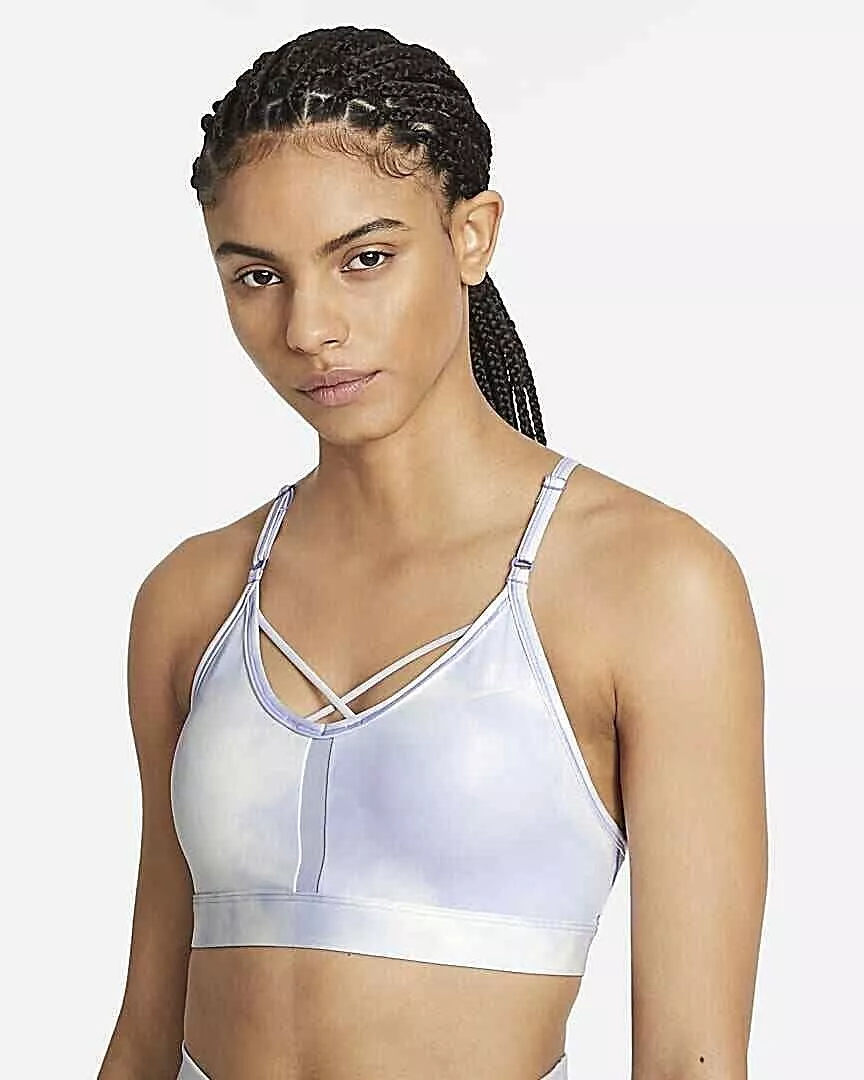 Nike Indy Icon Clash Sports Bra L Strappy Tie-Dye Light Thistle Free Ship  NWT