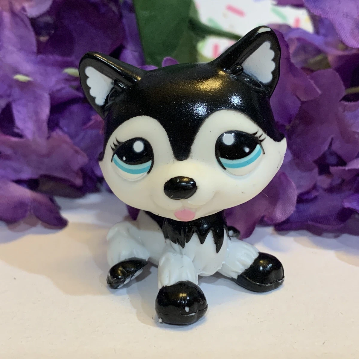 Authentic Littlest Pet Shop 2246 Husky Puppy Dog White Black Blue