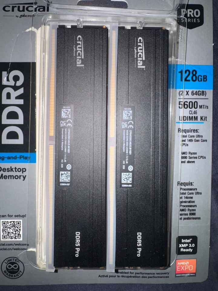 Crucial Pro 128GB Kit (2x64GB) DDR5 RAM, 5600MHz (or 5200MHz or 4800MHz) Desktop - Image 2 of 4