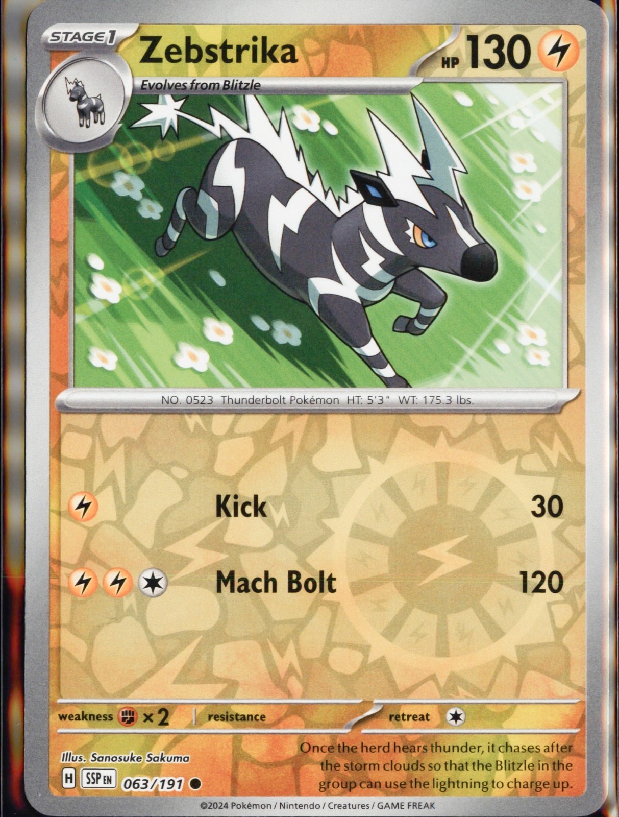 Zebstrika Reverse Holo Common SV08: Surging Sparks 063/191 NM