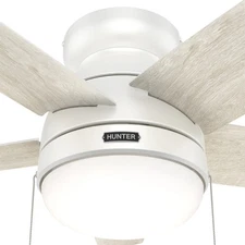 Hunter Fan 44 inch in Fresh White Low Profile Ceiling Fan w Light and Pull Chain