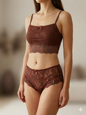 Luxus Dessous Set NEU S-M 36-38 Schokobraun Spitze Stretch Traumhaft!