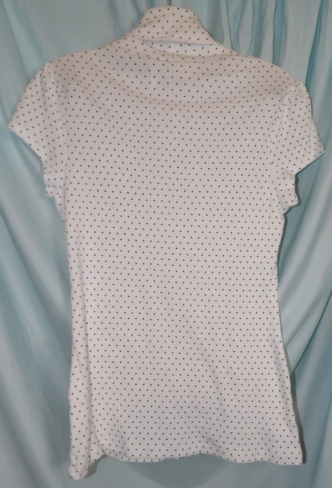 No Boundaries White Black Polka Dot Turtleneck Cap Slv Blouse Juniors Size L - Image 3 of 3