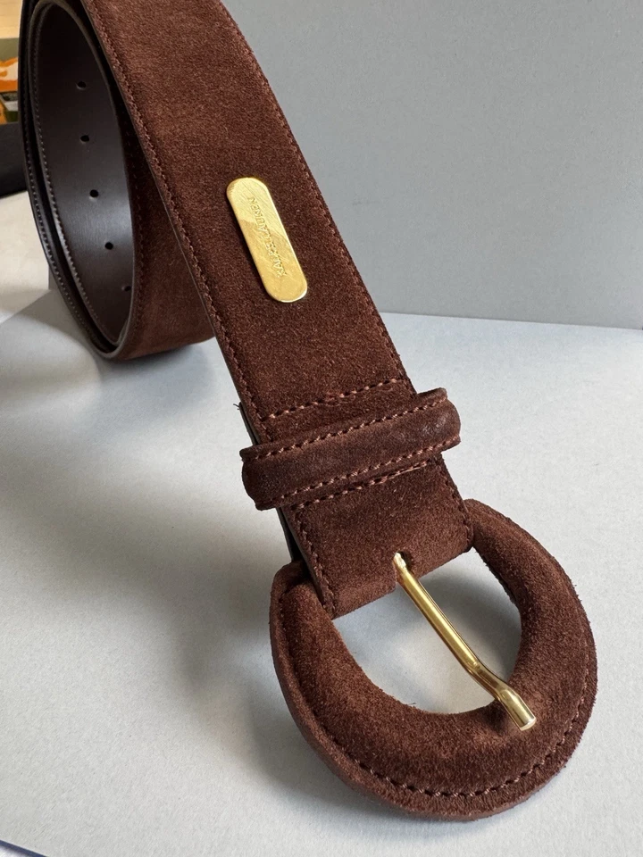 Vintage Ralph Lauren Brown Suede Belt Gold Buckle Woman’s Made in Italy Size M - Image 2 of 4