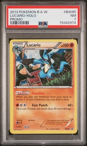 2013 POKEMON BLACK & WHITEPROMO #BW85 LUCARIO-HOLO PSA 7