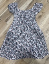 Women’s Forever 21 white Mini Baby Doll Short Sleeve Floral Dress Size M Y2K