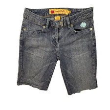 VTG Y2K Apple Bottoms Women's 2 (27x10.25) Blue Rhinestone Bermuda Cutoff Shorts