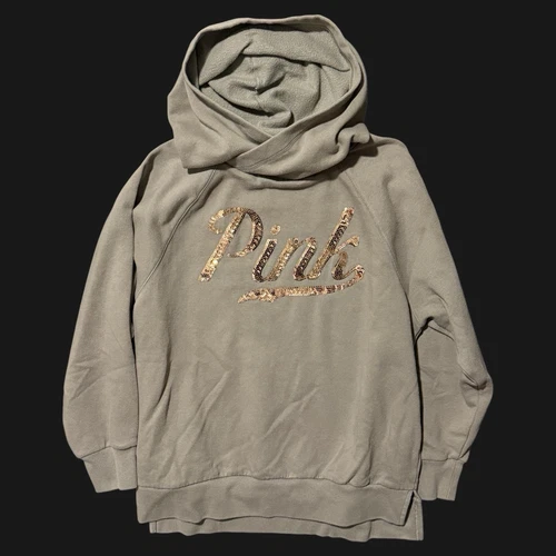 UNDERCOVER Victoria's Secret ROSA Felpa con Cappuccio Donna Piccola Logo Oro Rosa