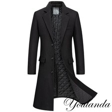 Men's Single Breasted Slim Fit Thicken Warm Business Mid Length Overcoat Korean