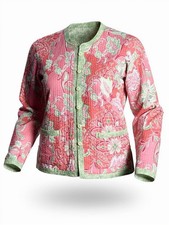 Appleseeds Reversible Cotton Quilted Pastel Floral Print Jacket Button Front