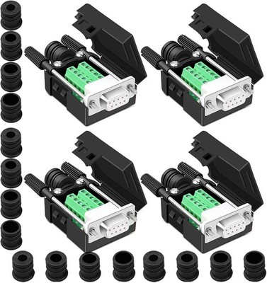 4PCS DB9 Female Breakout Connector,DB9 Solderless RS232 D-SUB Serial to black 