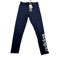 adidas Essentials Linear NWT Women M Navy White Logo Leggings BR2520