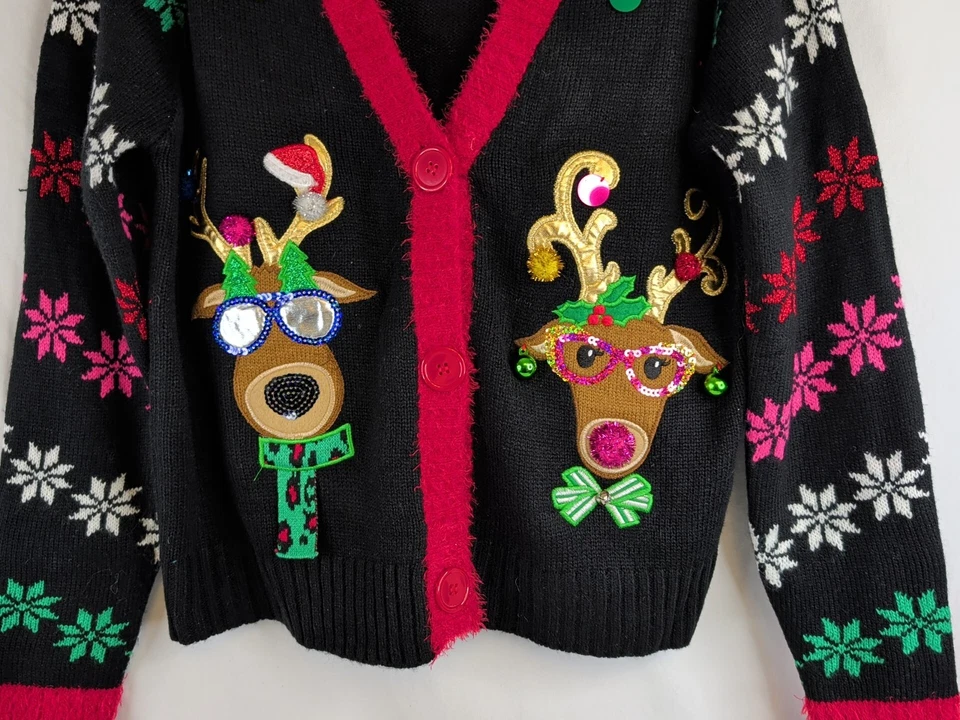 Gafas de sol suéter feo de vacaciones reno adornadas metálicas talla mediana Foto 2 de 4