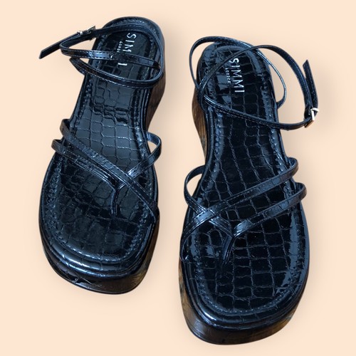 SIMMI London Cosette Platform Sandals Patent Croc Embossed Black Women’s US 10 - Picture 3 of 20
