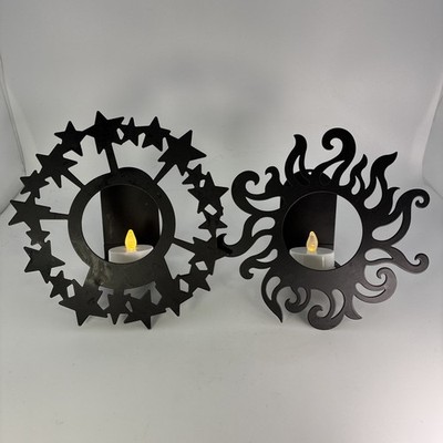 PartyLite Sun and Moon Wall Sconce Tea Light Candle Holder  Pair Celestial Metal