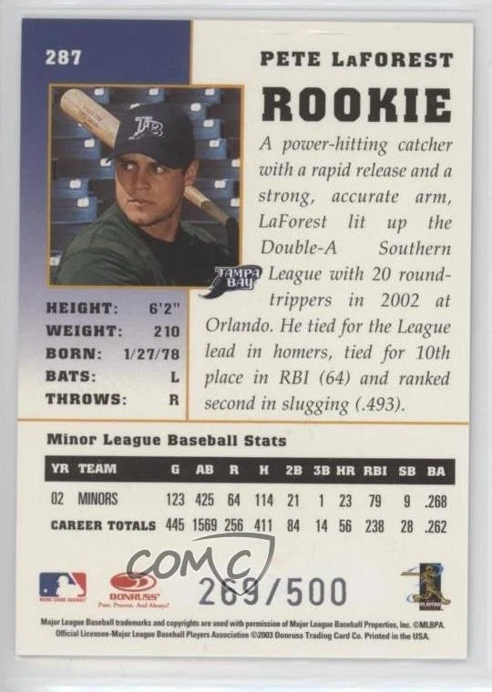 2003 Donruss Champions Signatures /500 Pete LaForest #287 Rookie Auto RC - Image 2 of 2