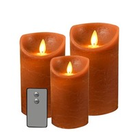 3Er Set Led Echtwachs Kerze Fernbedienung Kupfer Stumpenkerze Flammenlos