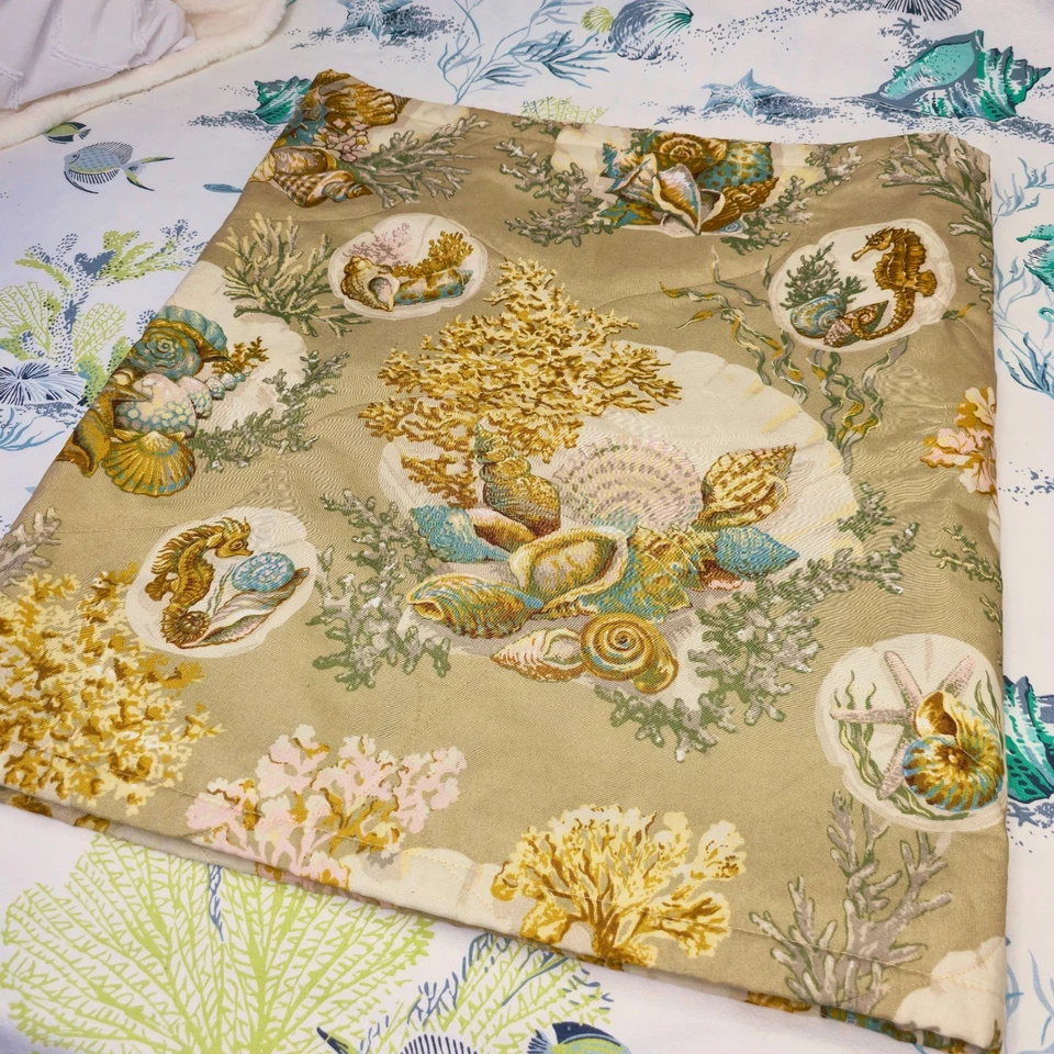 Lovely Coastal Beach Custom Made Bed Scarf Table Runner Shells Coral 25" X 91" - Image 3 of 4