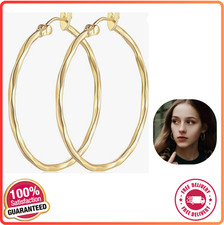 14K Gold Large Hoop Earrings for Women 40mm Unique Design