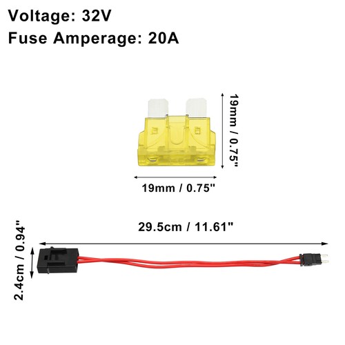 32V Mini Fuse Adapter Tap Fuse Kit with 2pcs 20A Blade Style Fuses for ...