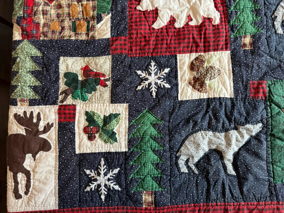 Edredón navideño vintage Pem America Inc. 100x90 1994 - ¡ENORME! Rústico Foto 3 de 4