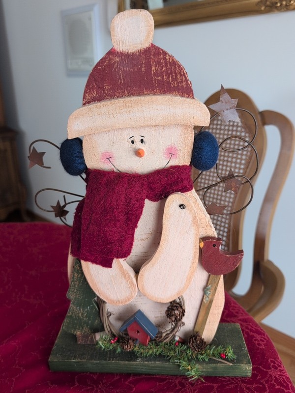 Painted Wood Ornament Snowman Approximately 17" Tall