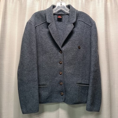 Giesswein Tirol Women s 46 Gray 100% Wool Sweater Jacket Austria Vintage Collar