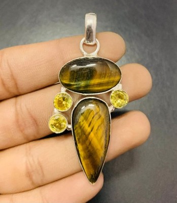 Tigerauge Edelstein 925 Sterling Silber Handarbeit Anhänger Schmuck Geschenk für die Liebe