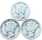 Mercury Dimes lot of 3 1942, 1943x2 P 1942 EF Condition Silver WW2 Years