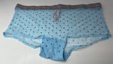 Victoria's Secret Size XL Shortie Boyshorts Blue Mesh Foil Hearts Glittery Logo