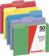 Heavy Duty File Folders, 50 Pack, Letter Size 8.5" x 11" , 3 Tabs, Extra