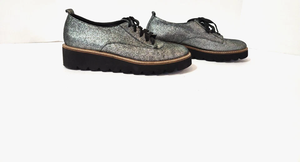 Zapato Oxford Shellys London Jack Plata Brillo Plataforma con Cordones Para Mujer 8.5-9 M Foto 2 de 4