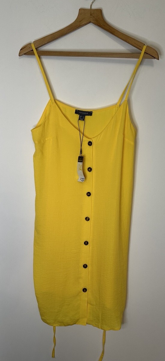 Ladies Primark Size 14 Yellow Button Front Summer Dress New With